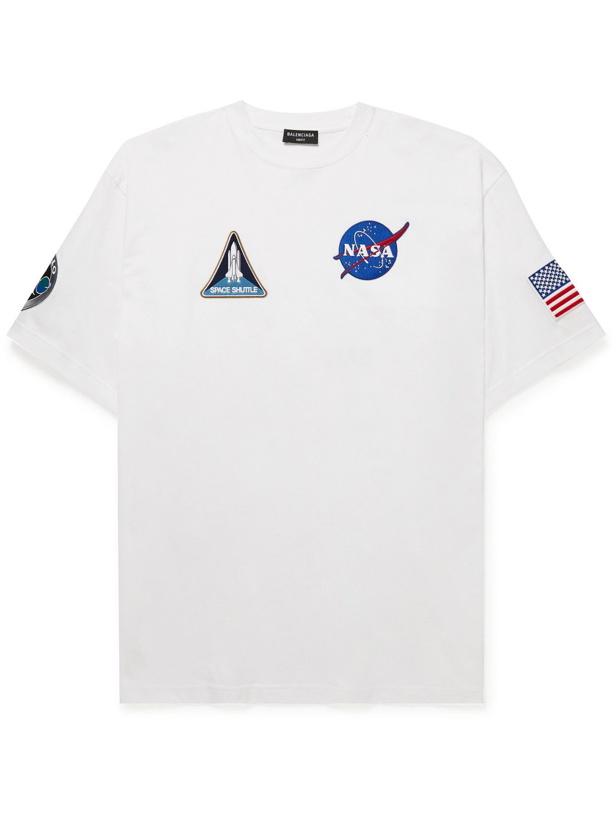 Photo: Balenciaga - NASA Oversized Appliquéd Logo-Print Cotton-Jersey T-Shirt - White