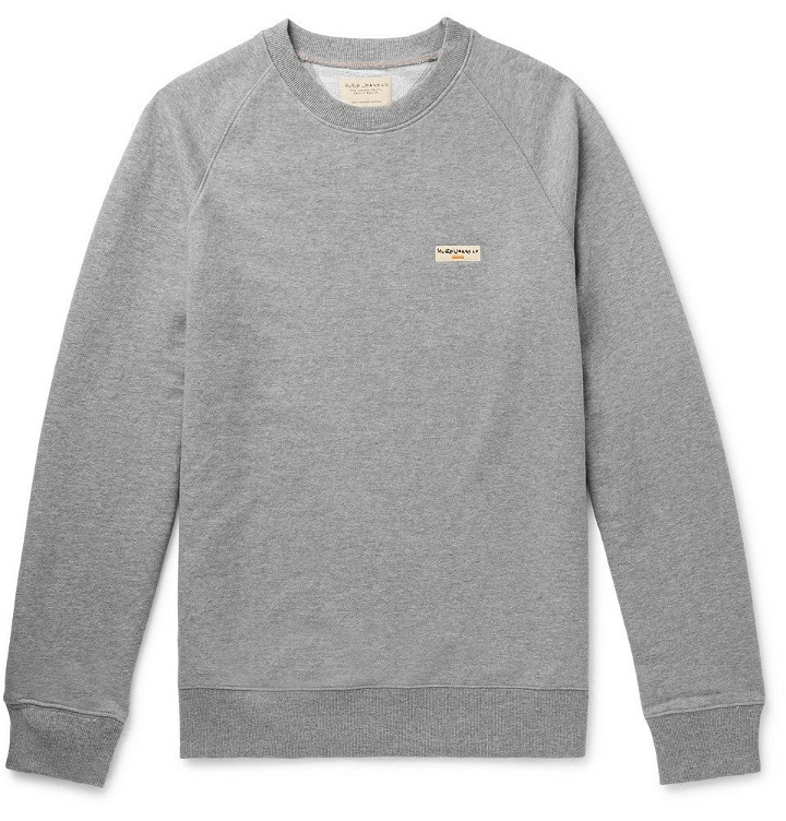 Photo: Nudie Jeans - Samuel Logo-Appliquéd Organic Loopback Cotton-Jersey Sweatshirt - Men - Gray