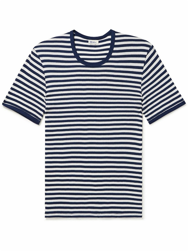 Photo: Schiesser - Friedrich Slim-Fit Striped Ribbed Organic Cotton-Jersey T-Shirt - Blue