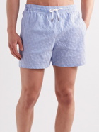 Canali - Straight-Leg Short-Length Striped Seersucker Swim Shorts - Blue