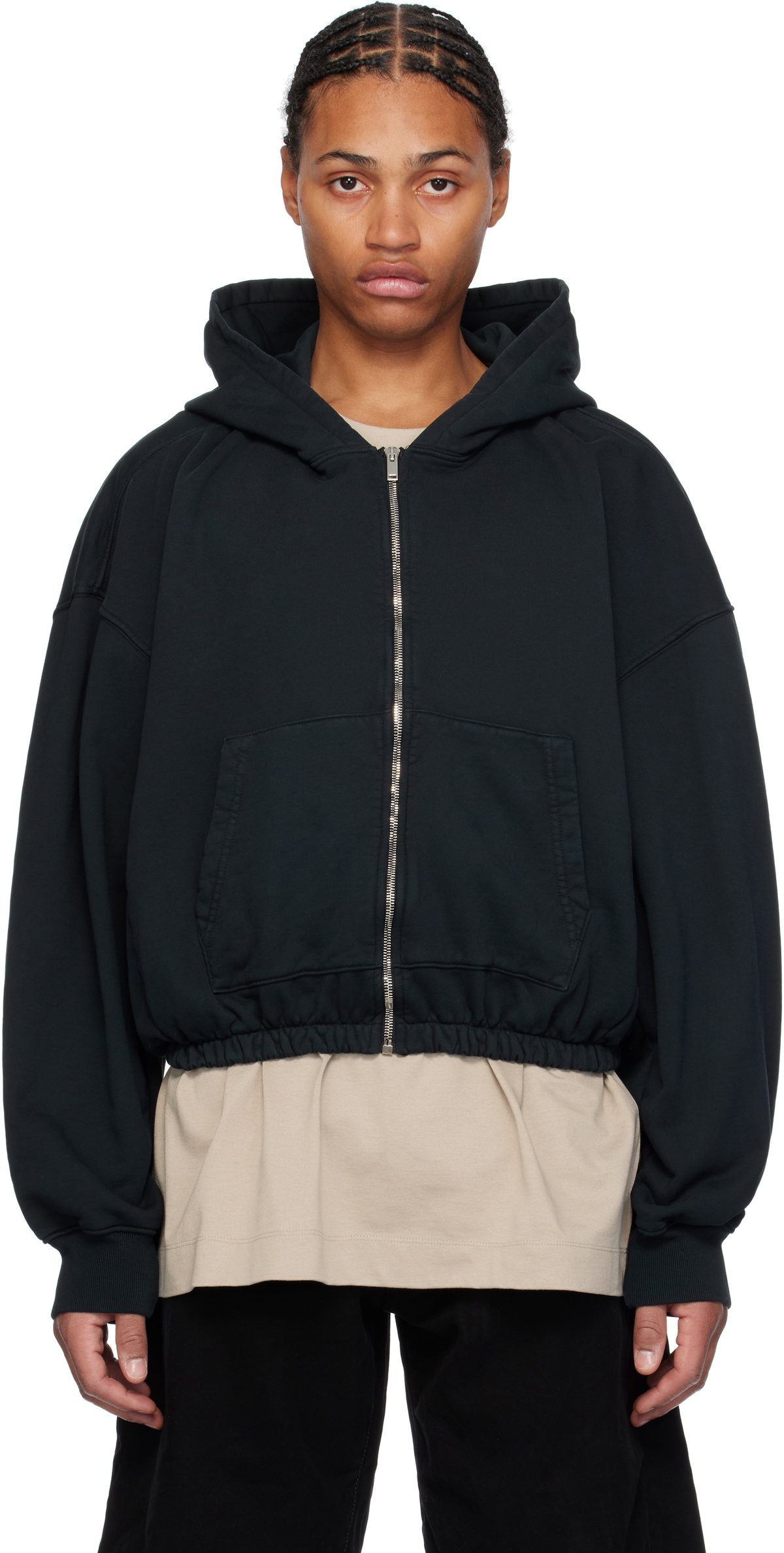 B1ARCHIVE Black Zip Up Elastic Waist Hoodie