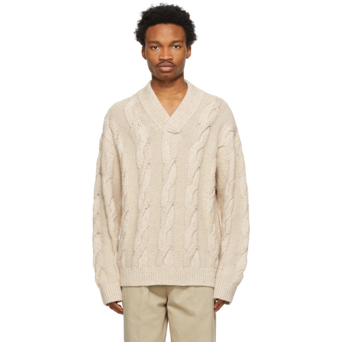 Photo: Acne Studios Beige Cable Knit V-Neck Sweater