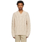 Acne Studios Beige Cable Knit V-Neck Sweater