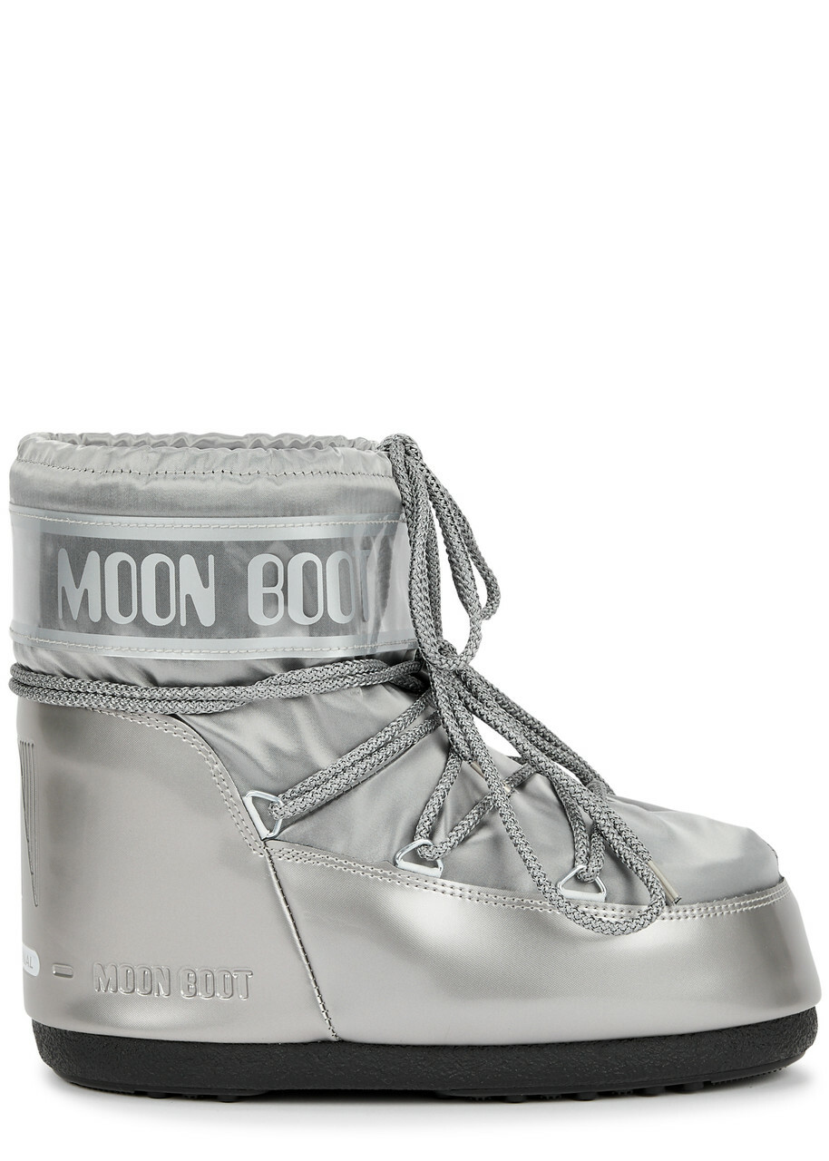 Moon Boot Icon Padded Metallic Satin Snow Boots Silver