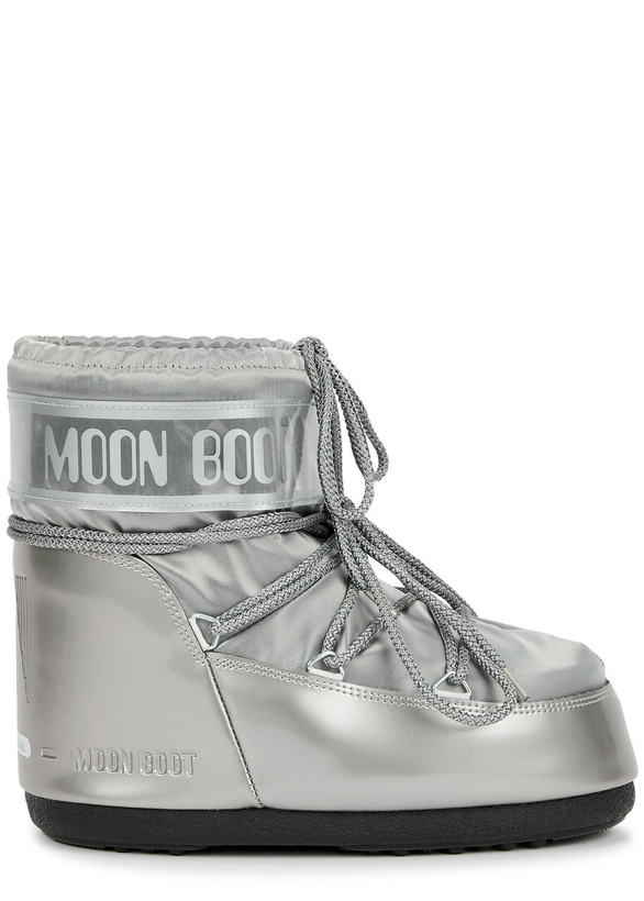 Photo: Moon Boot Icon Padded Metallic Satin Snow Boots Silver