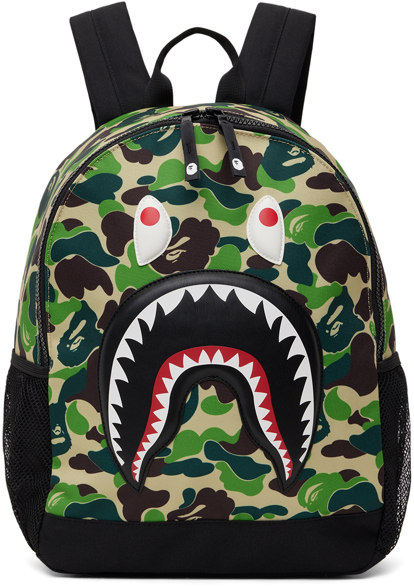 BAPE Kids Green ABC Camo Shark Backpack A Bathing Ape