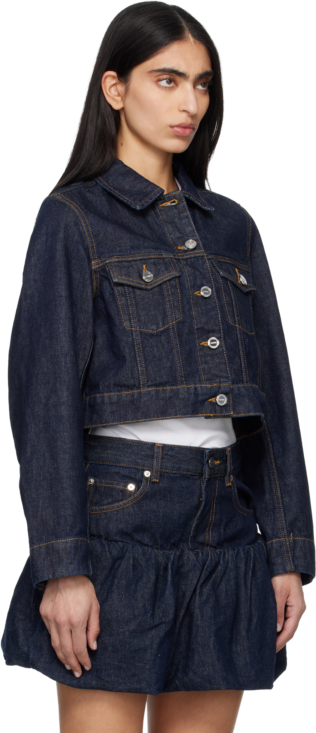 GANNI Navy Cropped Denim Jacket