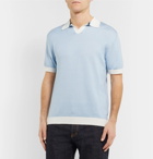 Mr P. - Knitted Cotton-Piqué Polo Shirt - Light blue