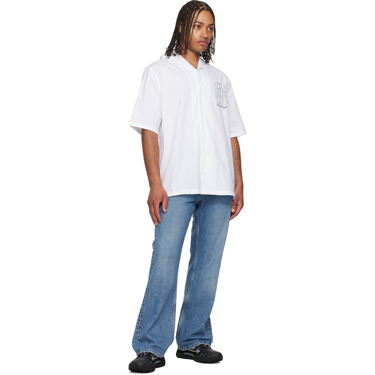 Off-White White Outline Double Arrow Poplin Bowling Shirt
