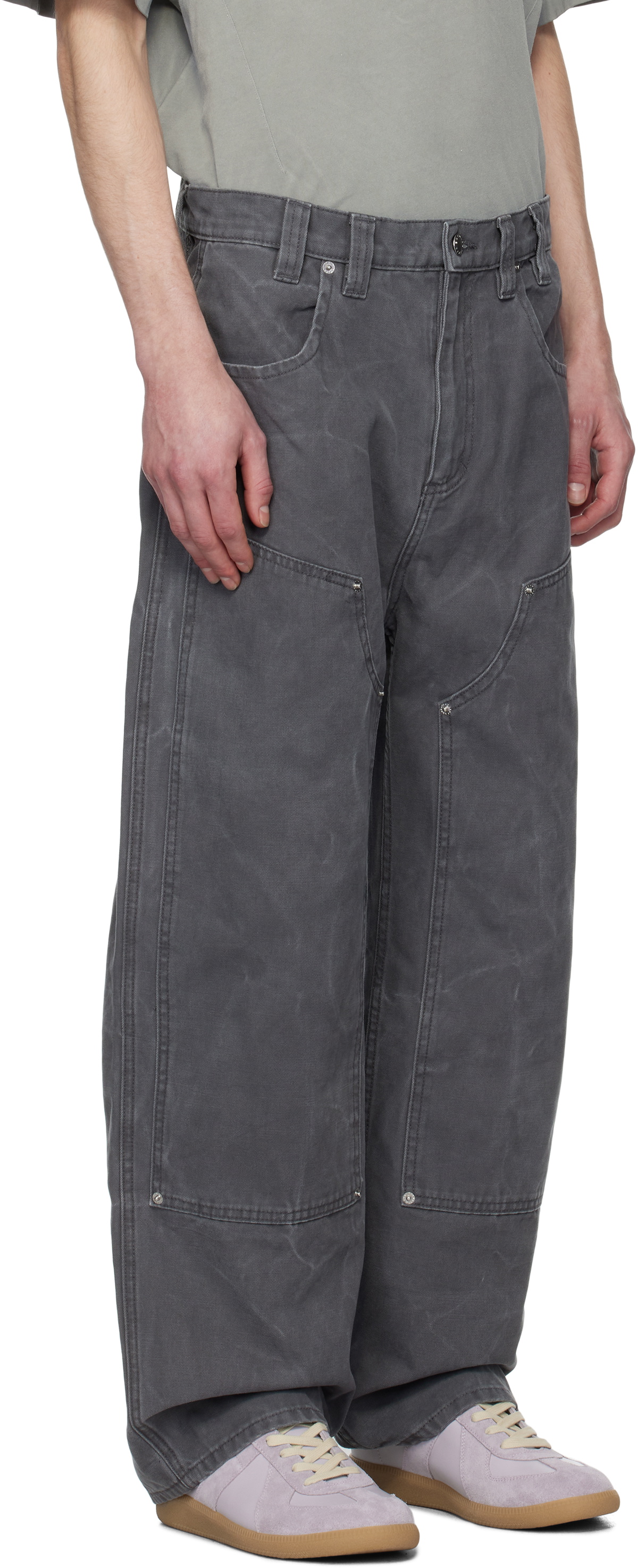 【関税込み】Eckhaus Latta グレー ワイドレッグジーンズ Eckhaus Latta Gray Double Knee Baggy Jeans Eckhaus Latta