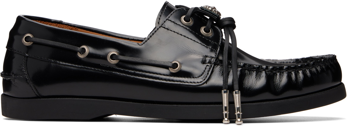 Toga Virilis Black Leather Boat Shoes