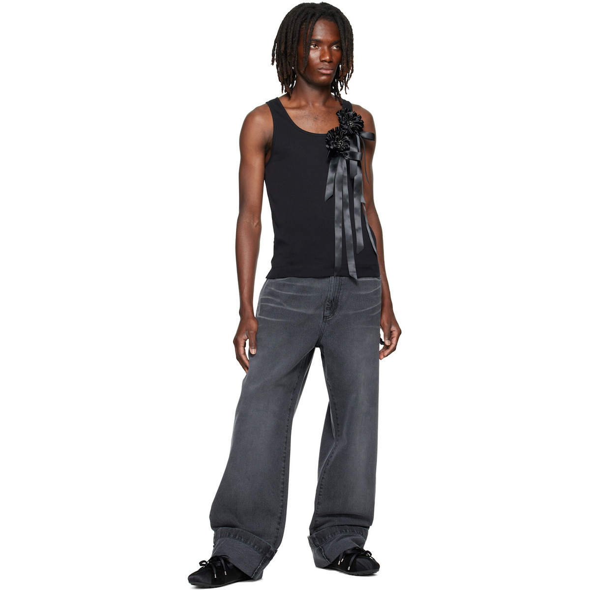 Simone Rocha Black Ribbon Rosette Boy Tank Top