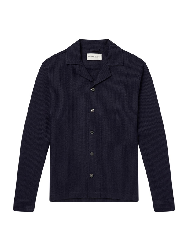 Photo: Frescobol Carioca - Safra Camp Collar Wool Shirt - Blue