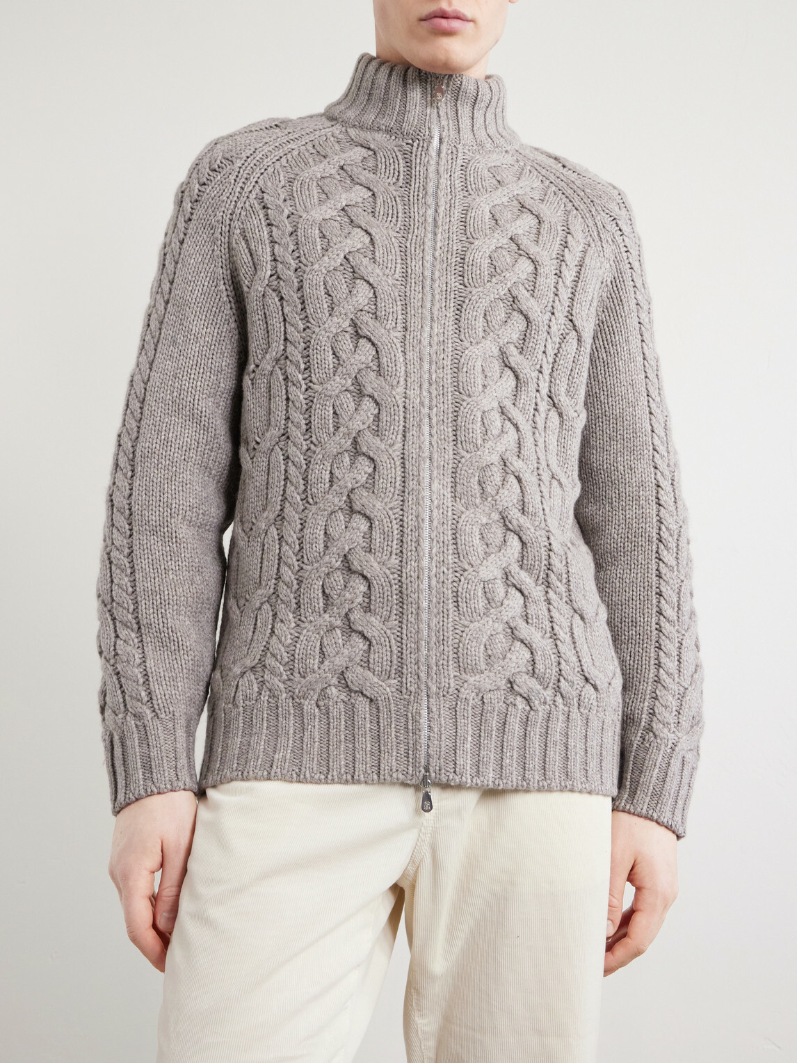 Brunello Cucinelli - Cable-Knit Cashmere Zip-Up Sweater - Gray
