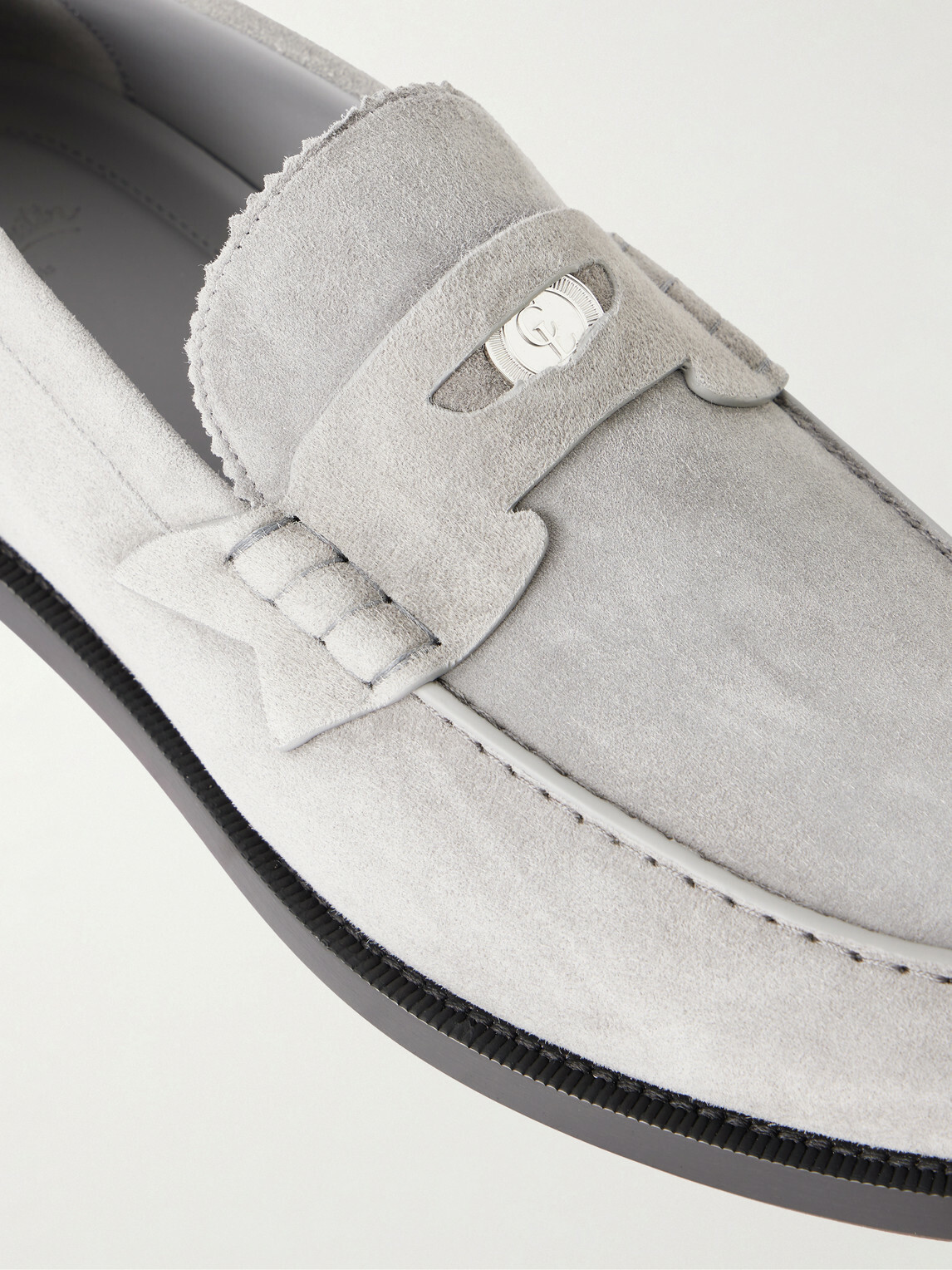 Christian Louboutin - The Plato NeoCL-Detailed Suede Penny Loafers - Gray