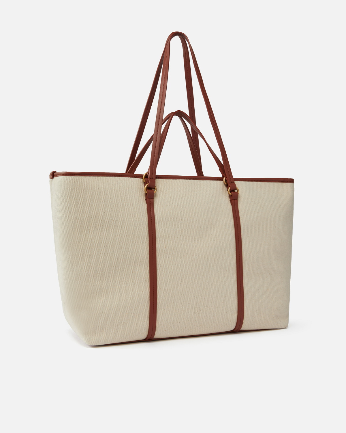 Pinko Maxi Shopper Bag In Recycled Canvas With Double Handles Mult. Beige/Leather Antique Gold
