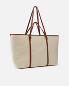 Pinko Maxi Shopper Bag In Recycled Canvas With Double Handles Mult. Beige/Leather Antique Gold