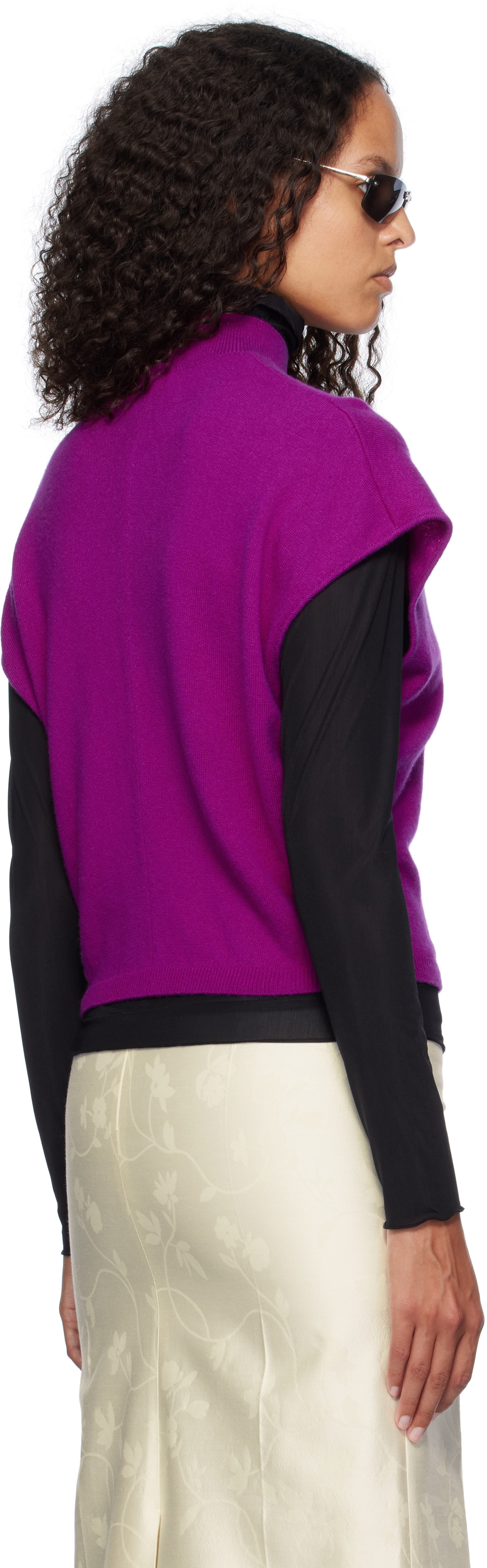 AO Yes Purple Ribbon Tie Cropped Knit Vest