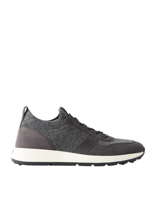 Photo: Tod's - Suede-Trimmed Wool-Knit Sneakers - Gray