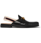 Gucci - Webbing-Trimmed Leather Backless Loafers - Men - Black