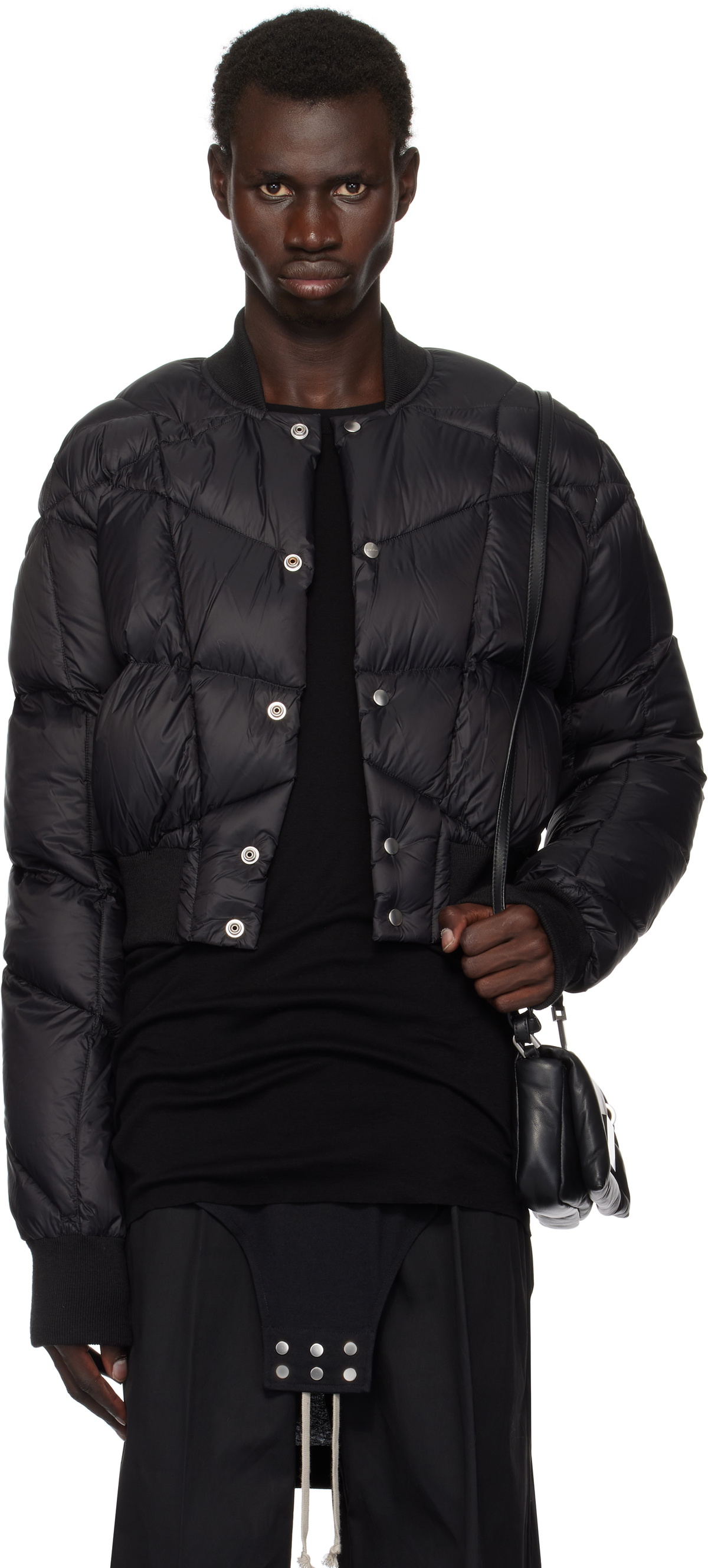 Rick Owens Black Porterville Cropped Flight Down Bomber Jacket 