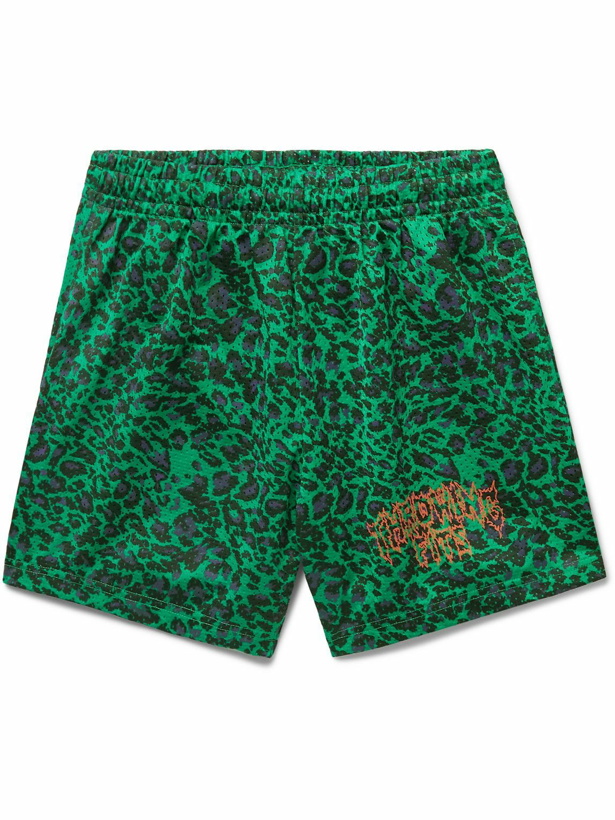 Photo: Throwing Fits - Straight-Leg Leopard-Print Mesh Shorts - Green