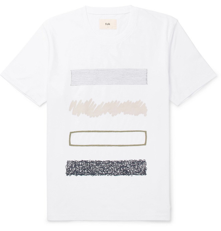 Photo: Folk - Embroidered Printed Cotton-Jersey T-Shirt - Men - White