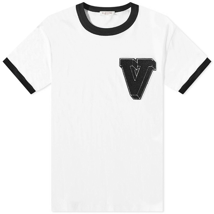 Photo: Valentino Men's V Logo Ringer T-Shirt in White/Black