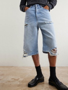 Acne Studios - Wide-Leg Distressed Denim Shorts - Blue