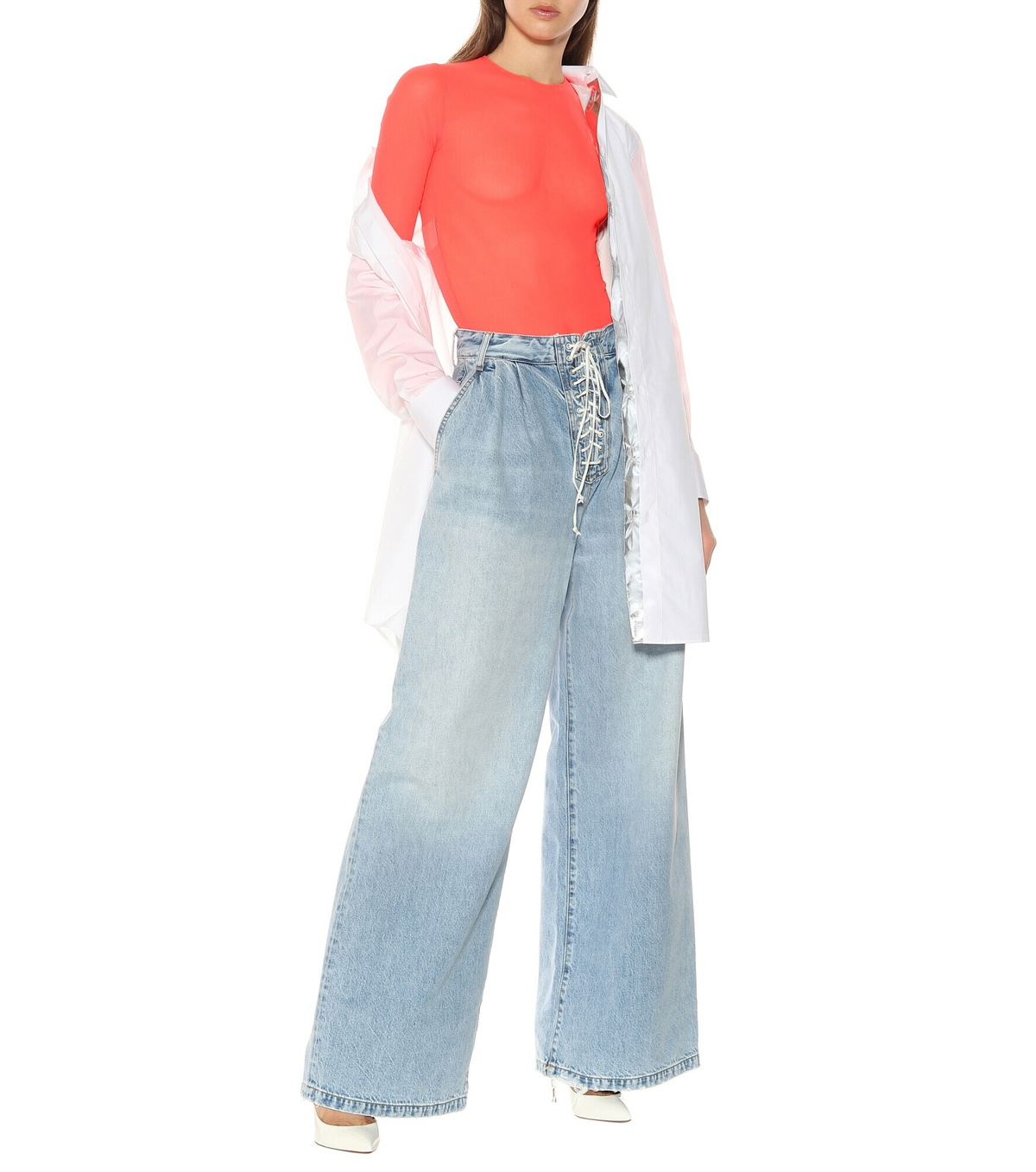 Unravel - Lace-up high-rise wide-leg jeans