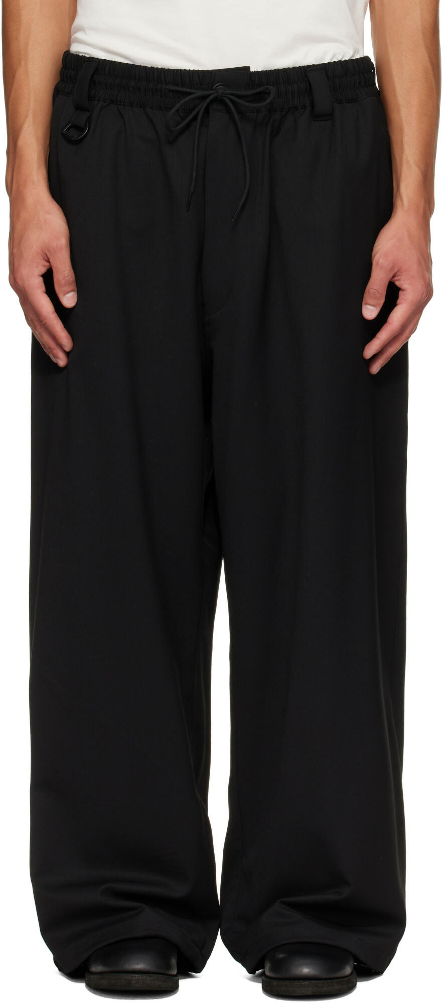 Y-3 Black Wool Straight Leg Trousers