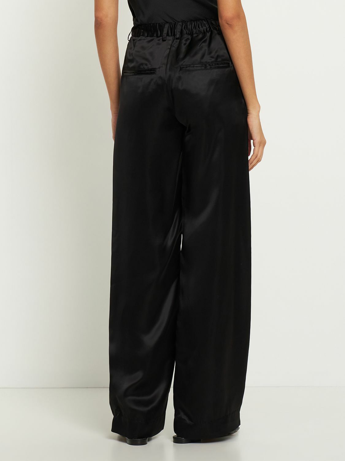 DEVEAUX Chloe Cupro Satin Wide Pants