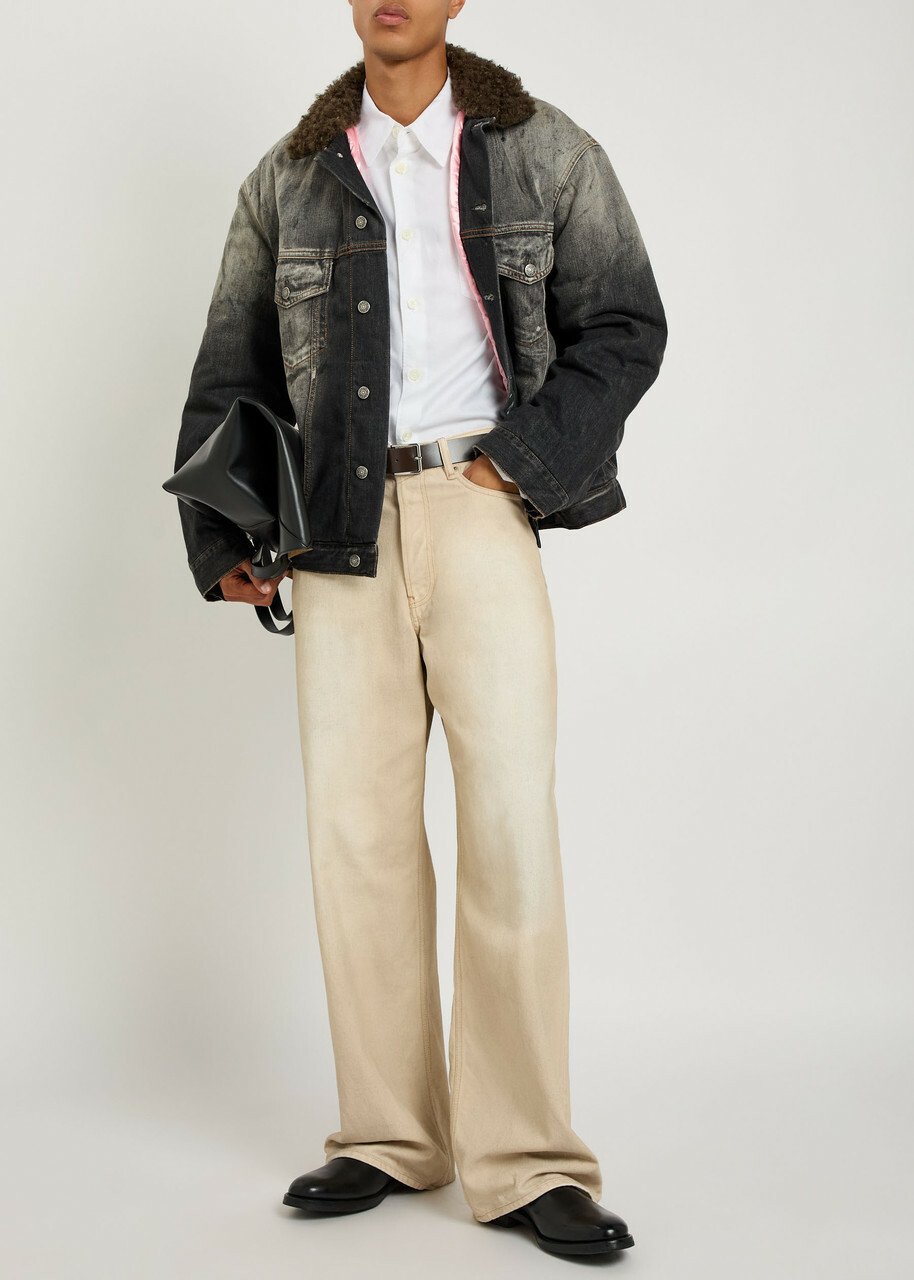 Acne Studios Washed Paint Splattered Faux Shearling Denim Jacket Black