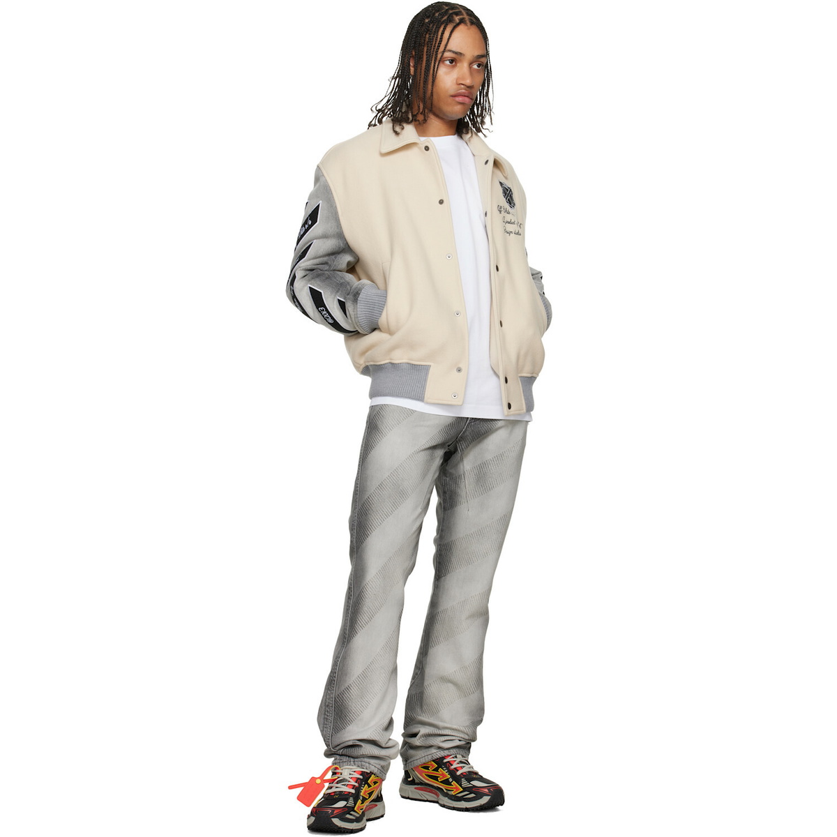Off-White Off-White & Gray Wool Denim Relaxed Varsity Jacket