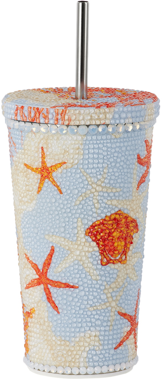 Versace Blue & Orange Crystal Barocco Sea Travel Cup