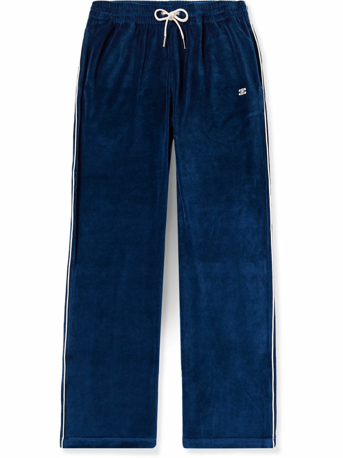 CELINE - Straight-Leg Logo-Embroidered Cotton-Blend Velour Track Pants - Blue