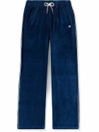 CELINE - Straight-Leg Logo-Embroidered Cotton-Blend Velour Track Pants - Blue