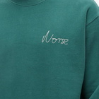 Norse Projects Men's Arne Chain Stitch Logo Crew Sweat in Dartmouth Green