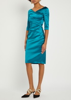 Talbot Runhof Gathered Satin Midi Dress Teal