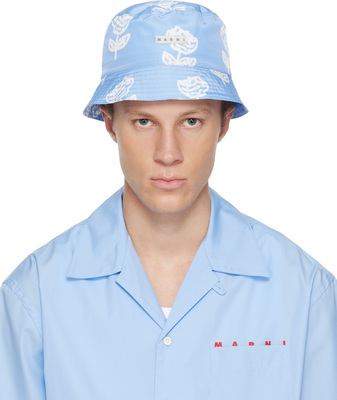 Photo: Marni Blue Sprayed Roses Print Taffeta Bucket Hat