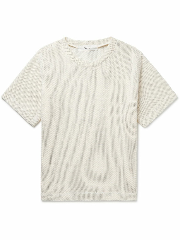 Photo: Séfr - Haven Open-Knit Cotton-Blend T-Shirt - Neutrals