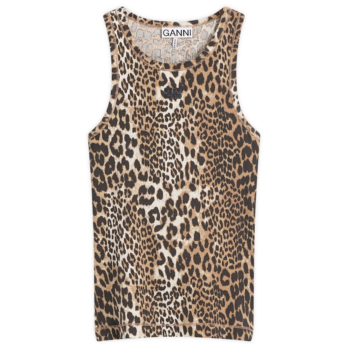 GANNI Women's Rib Tank Top in Leopard