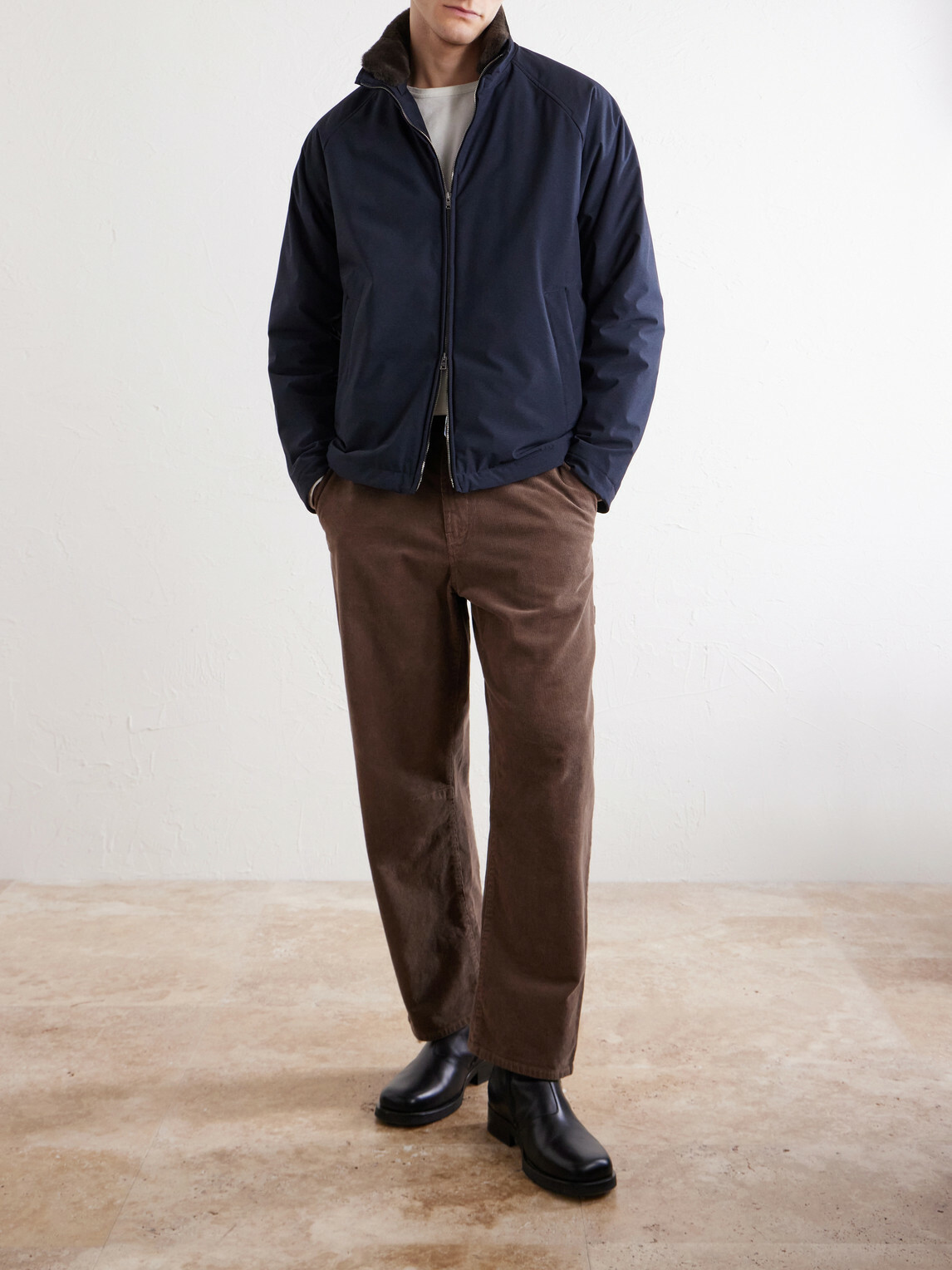 Herno - Faux Fur Trimmed Bomber Jacket - Blue