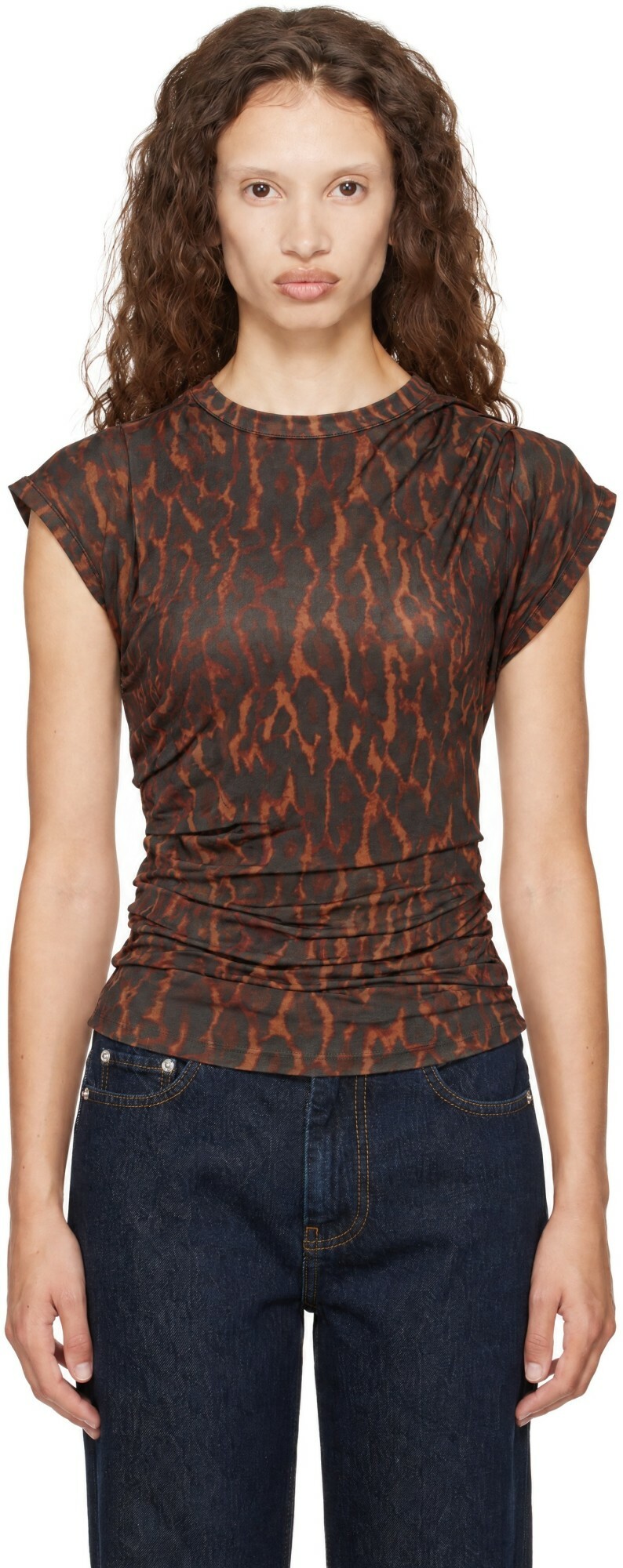 GANNI Brown Draped Jersey Top