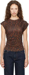 GANNI Brown Draped Jersey Top