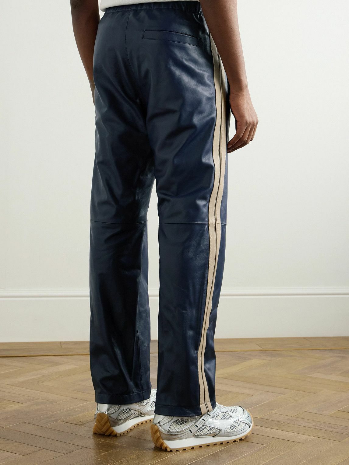 Marni - Straight-Leg Striped Leather Trousers - Blue