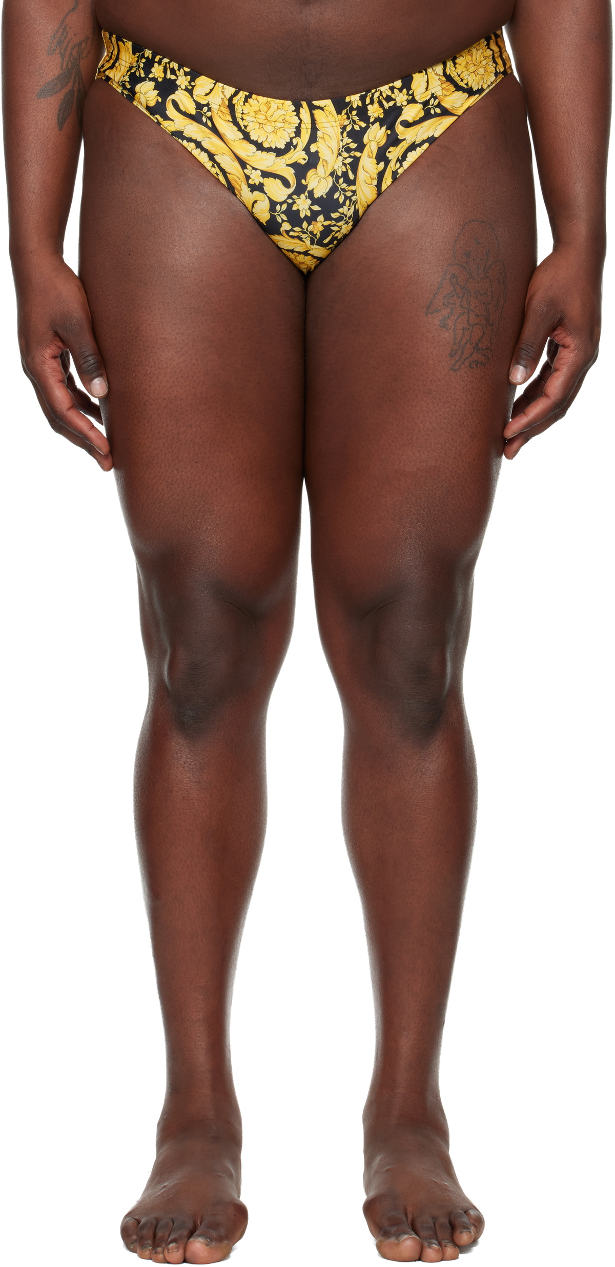 Versace Gold & Black Stampa Barocco All Over Swim Briefs