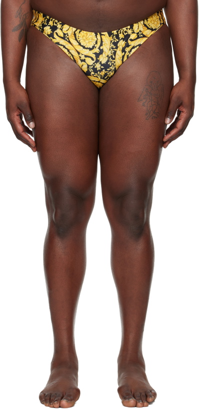 Photo: Versace Gold & Black Stampa Barocco All Over Swim Briefs