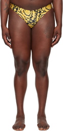 Versace Gold & Black Stampa Barocco All Over Swim Briefs