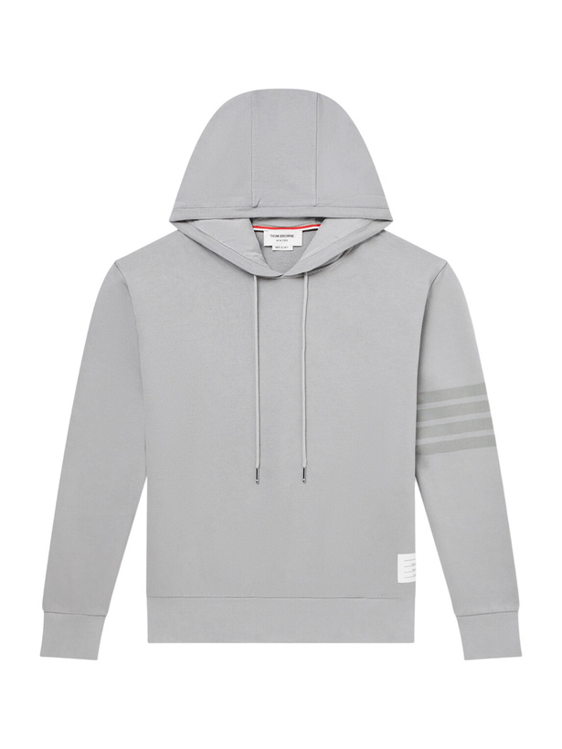 Photo: Thom Browne - Logo-Appliquéd Striped Cotton-Jersey Hoodie - Gray